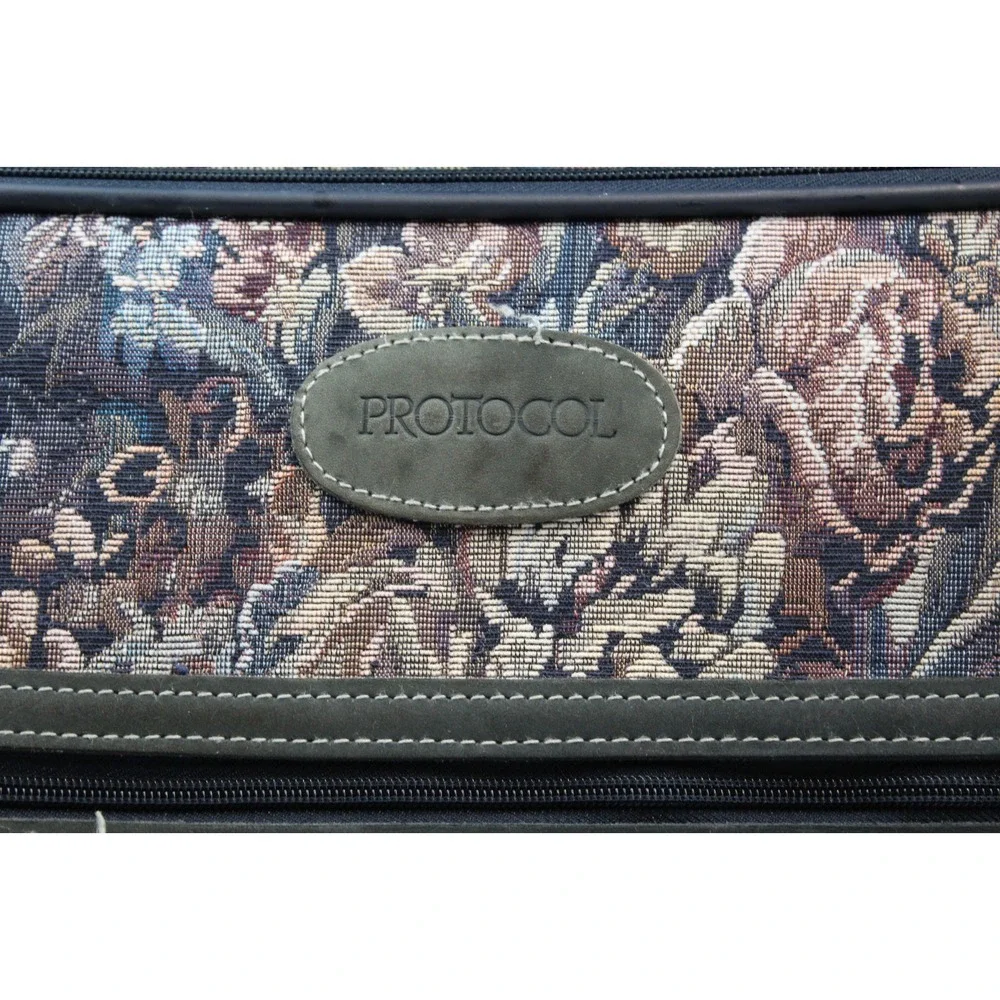 Vtg 90s PROTOCOL Duffle Bag & Pull Along Waverly Floral Tapestry Travel Luggage